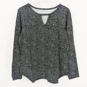 Elizabeth & Clarke Keyhole StainTech Long Sleeve Top Black White Women's Size M